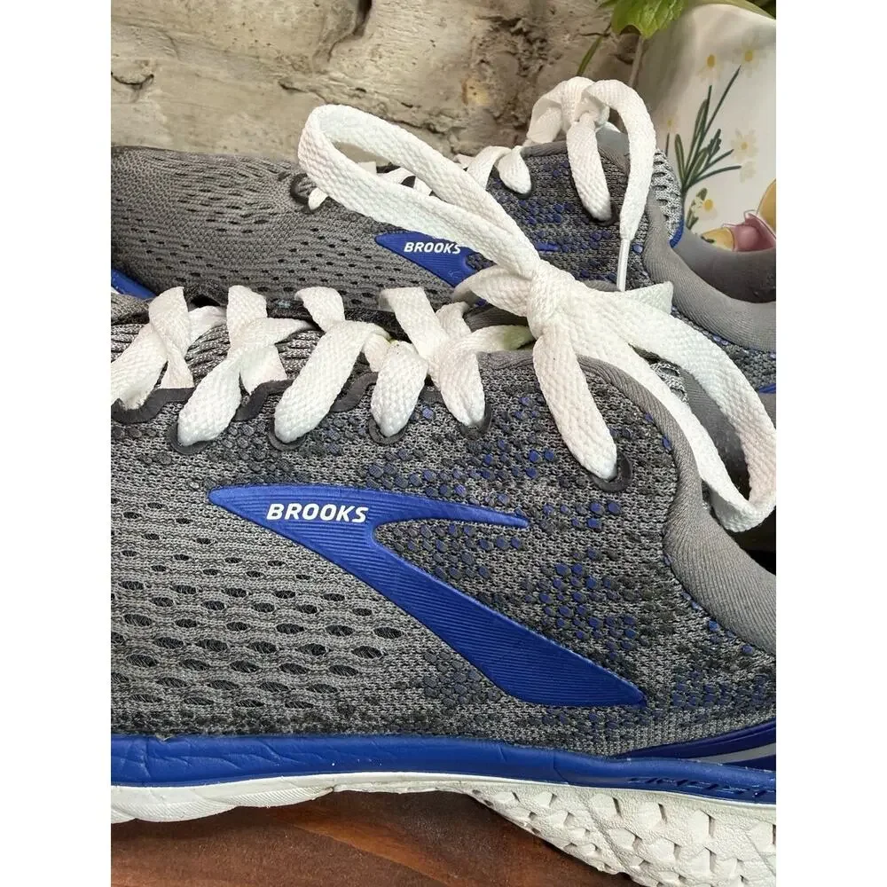 Brooks Ghost Gray/Blue/White Solid Low Top Lace-Up Mesh Running Sneakers